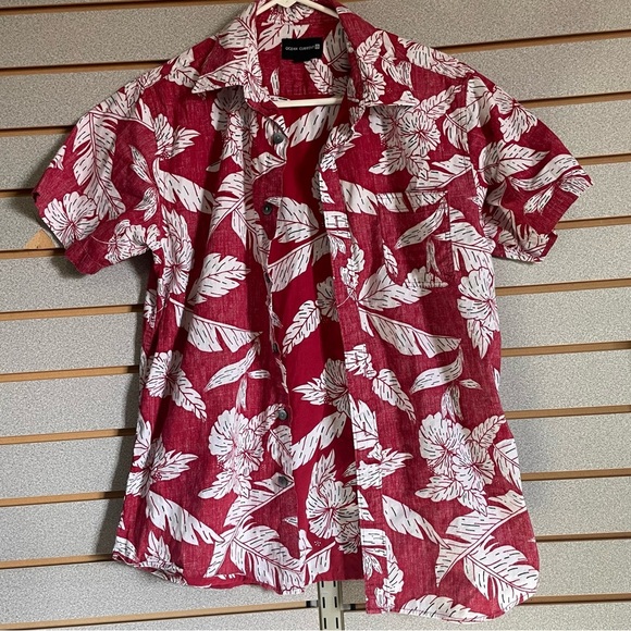 Ocean Current Short Sleeve Button Up Shirt Red White Flowered Men’s Small Hawaii - Picture 1 of 3